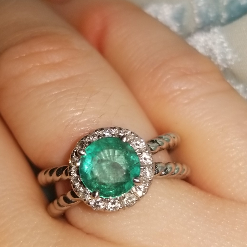 Platinum Emerald Diamond David Yurman Ring